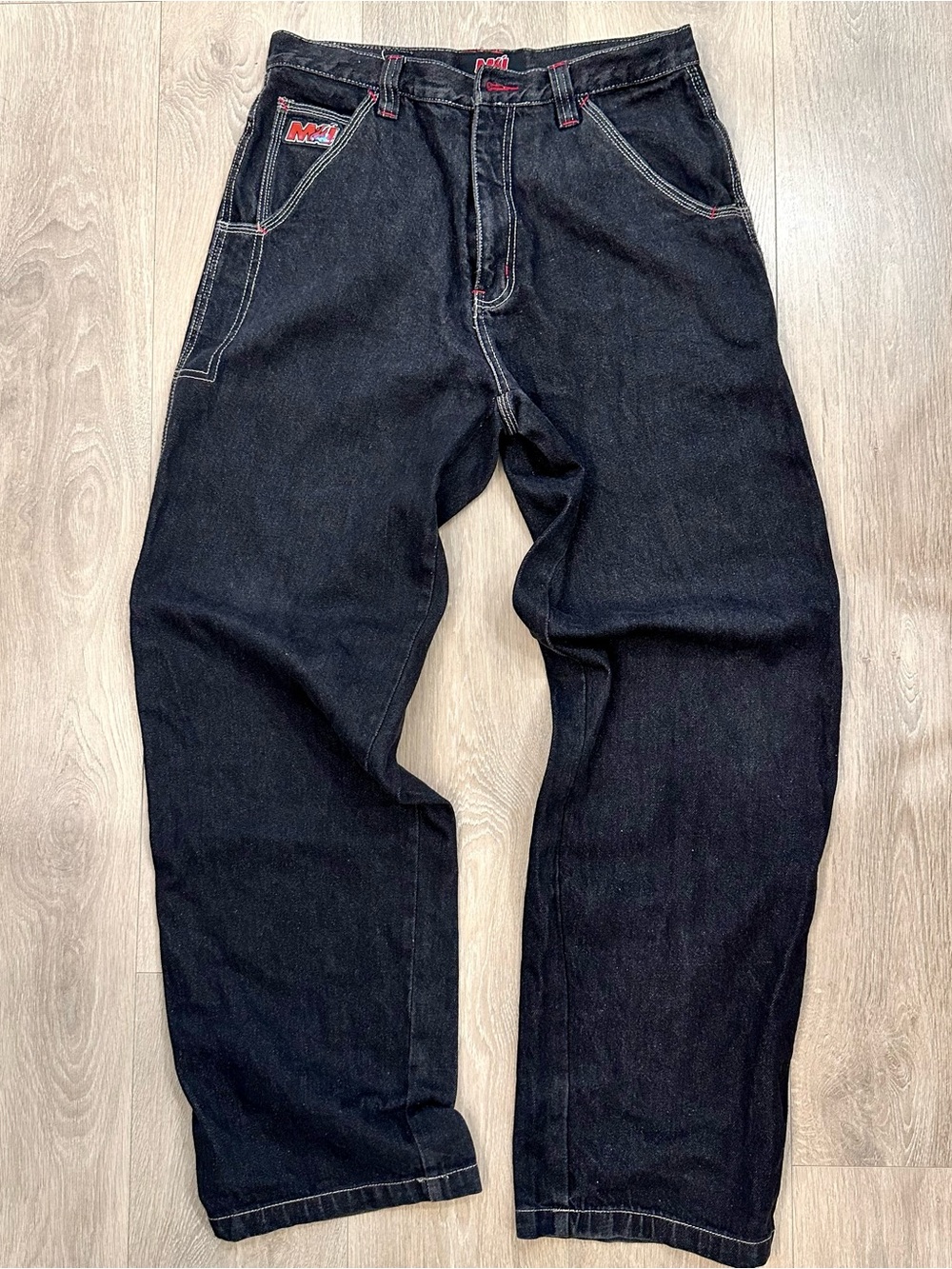 Vintage Mecca USA Baggy Black Denim Jeans Contrast Stitch 32x34 Y2K 90s